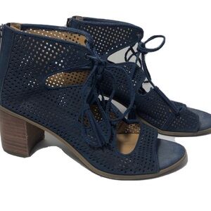 Franco Sarto leather blue lace up heeled booties. Size 8.
